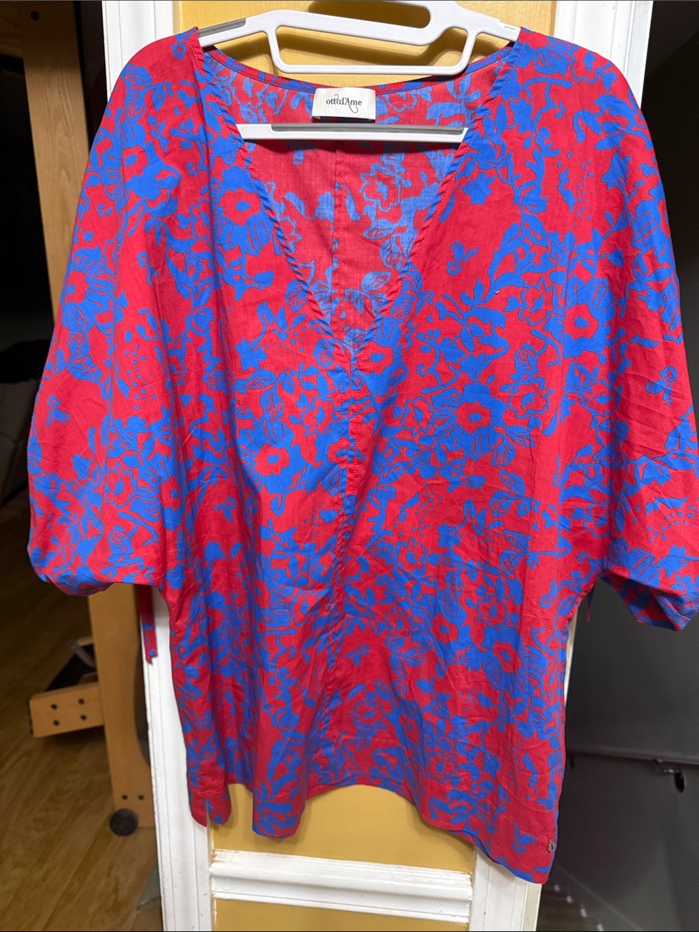 Ottod’Ame Italy Red Blue Floral 100% Cotton Tunic Top Size 8